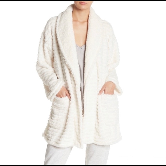 Ivory Faux Shearling Textured Open Cardigan NWT